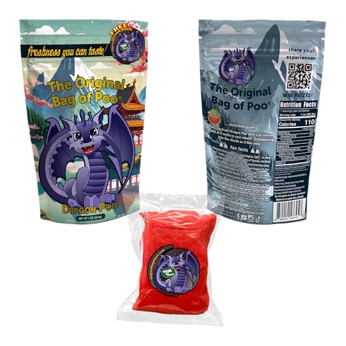 The Original Bag of Poo®, Dragon Poo (Watermelon Flavor Cotton Candy) Novelty Poop Gag Gift. Free sticker inside.