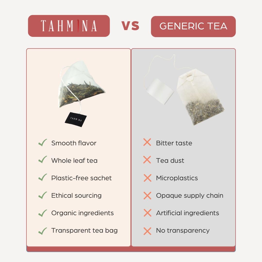 Tahmina Saffron Sleep Caffeine Free Tea: Soothing Chamomile and Lavender with Saffron, 12 Biodegradable Pyramid Tea Bags, Makes 36 Cups of Tea (1