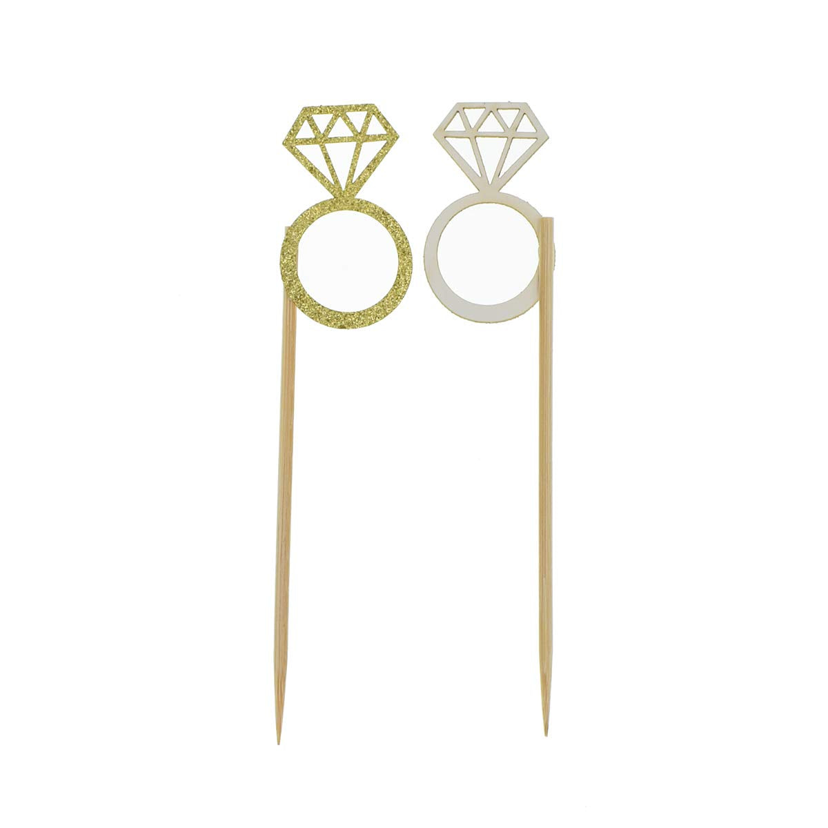 50 Pack Cupcake Toppers Gold Glitter Mini Diamond Ring Cakes Toppers for Marriage Engagement Anniversary Birthday Valentines Party Cake Decor