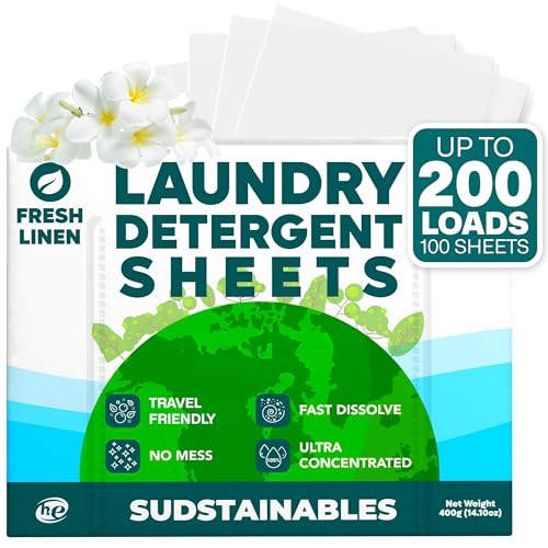 Sudstainables Laundry Detergent Sheets 200 Loads - Dissolvable Laundry Sheet for Washing Machines, Compact Alternative to Liquid & Powder Detergent