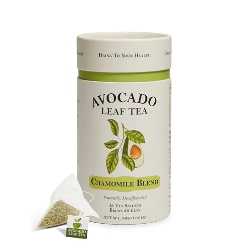 Avocado Leaf/Chamomile Tea - Caffeine-free, Herbal Tea | Immune Support | Cold Brew or Hot Tea | 15 Tea Bags - 30 Servings (Gluten Free & Non-GMO)