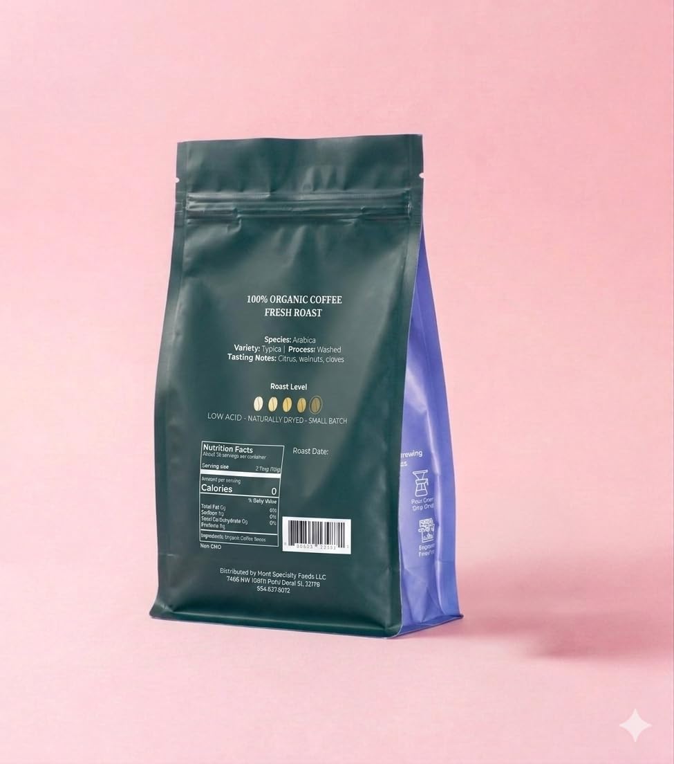 Mont Coffee Ecuador Single Origin Manabí - 100% Arabica Specialty Ground Coffee, Bolivar-Ilusion Farm, Pacific Coast Micro-Climate, Medium-Dark Roast