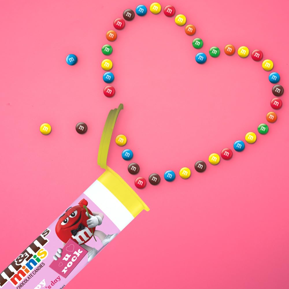 M&M'S Valentine Minis Milk Chocolate Candy, Valentine's Day Candy Gifts Bulk, 1.08 Ounce Tube (Pack of 24)