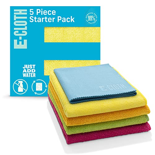 E-Cloth 5-pc Starter Pack- Microfiber Cleaning Cloth Set with Reusable Cleaning Cloth and Glass Polishing Cloth, Assorted Color Microfiber Cleaner