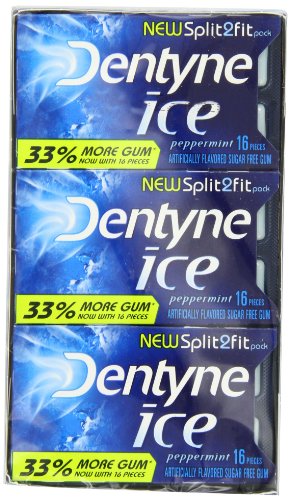 Dentyne Gum, Ice Peppermint, 16 Count (Pack of 9)