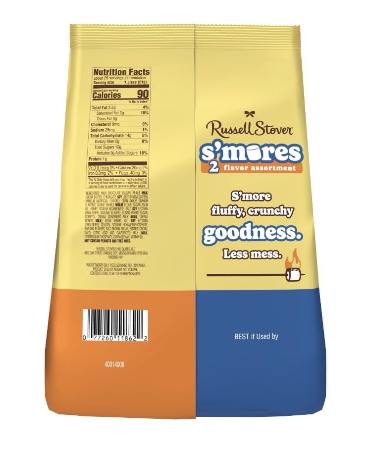 Russell Stover S'mores 2 Flavor Assortment, Milk Chocolate Marshmallow and Caramel, 26 Pieces, 18.9 oz