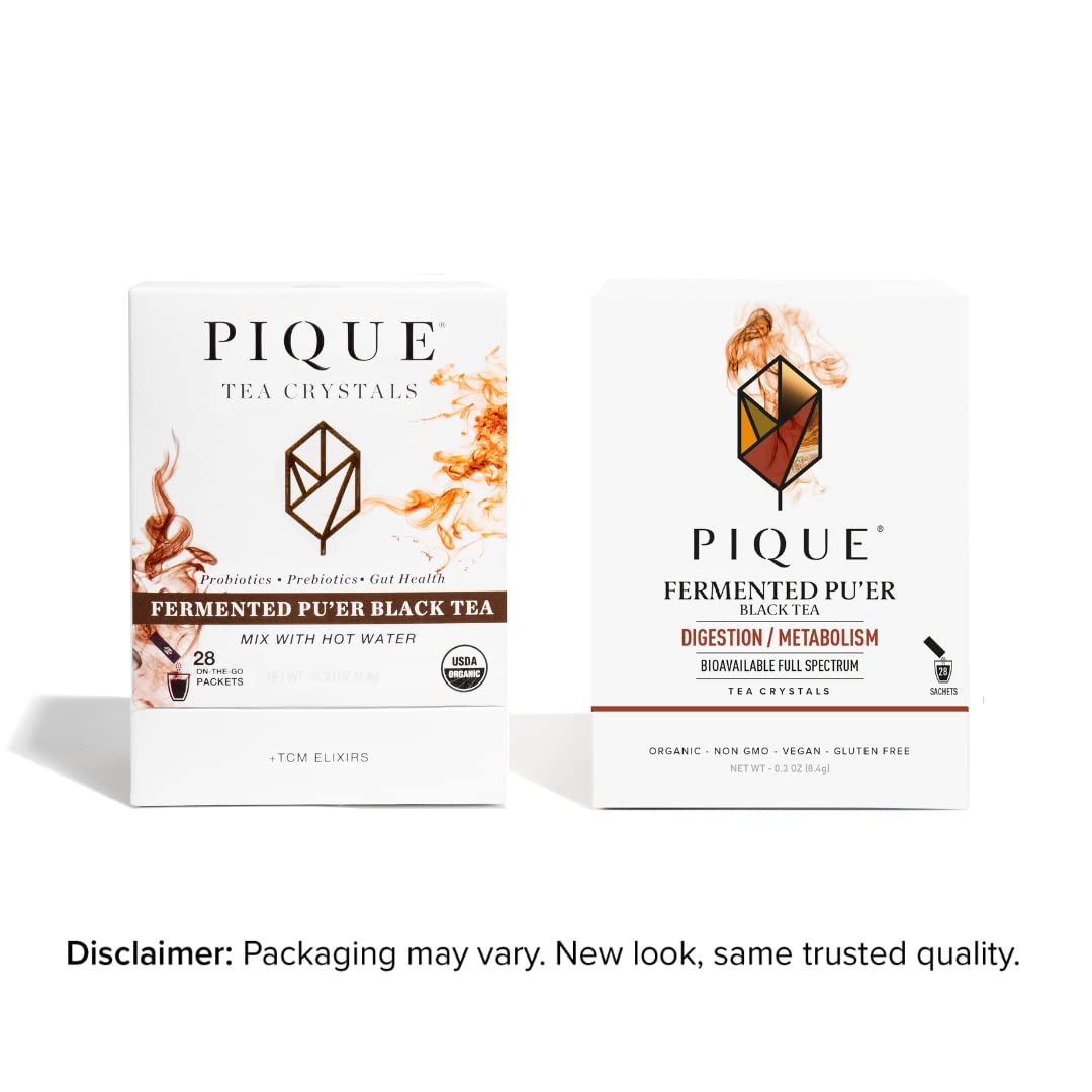 Pique Organic Fermented Black (Ripe) Pu'er Tea - Support Healthy Metabolism, Digestion - 28 Single Servings (1 Pack)