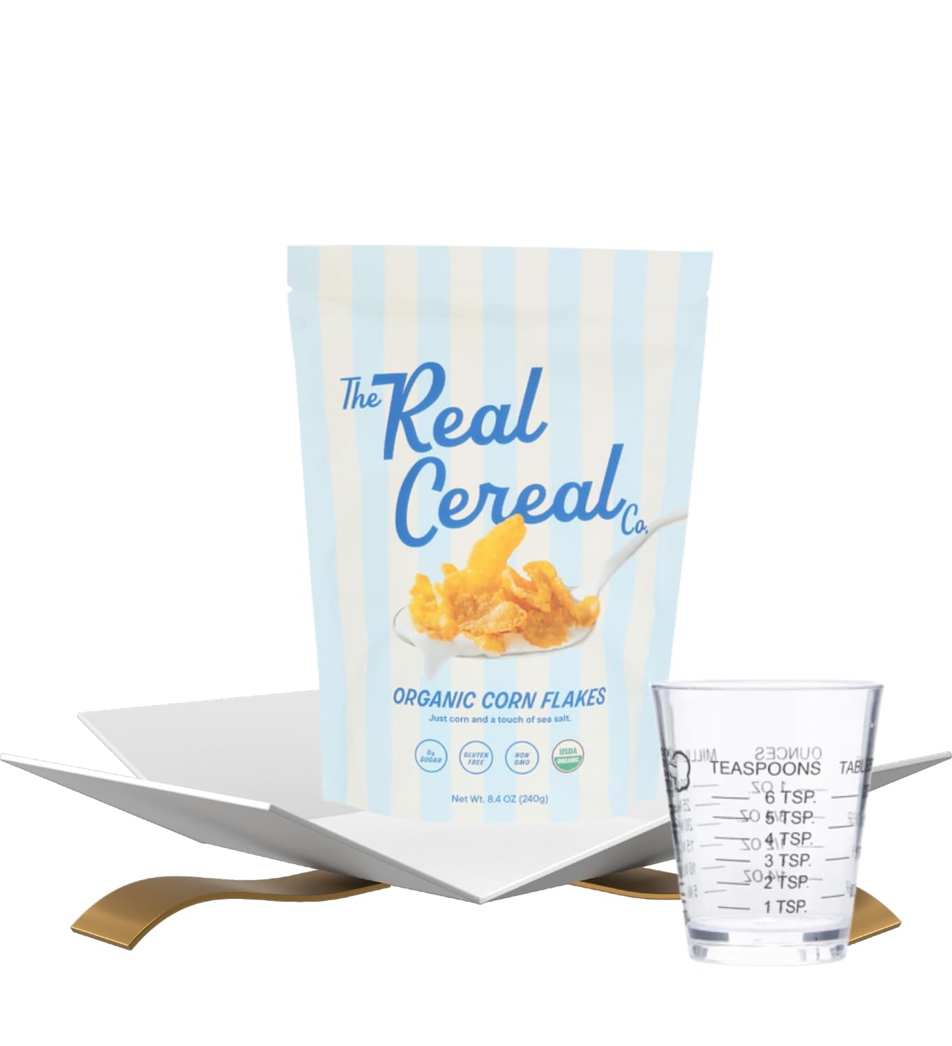 Real Cereal Corn Flakes Cereal (8.4 OZ) Bundle with Shot Glass for Breakfast Portioning and Organized Kitchen Use - Gift Set (2 Items)