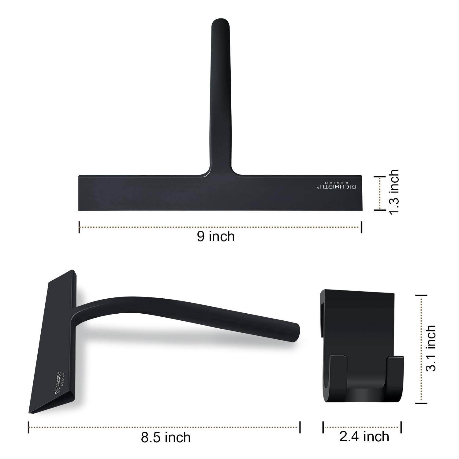 RICHMIRTH Silicone Rubber Blade Shower Squeegee 9" in Width Window & Car Squeegee for Shower, Glass, Window (Black, 9 Inches)