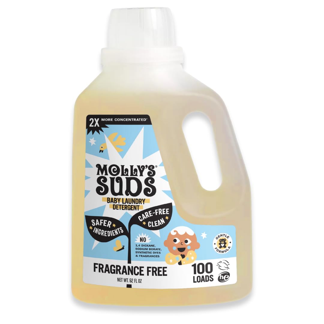 Molly's Suds Baby Liquid Laundry Detergent | Removes Formula, Poop & Spit-Up Stains | Extra Gentle for Infants, Babies, Toddlers (Fragrance Free, 100