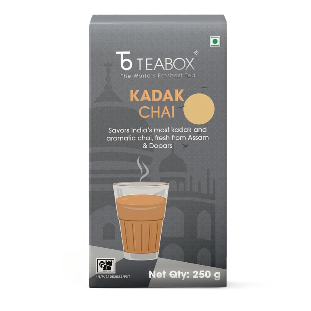 Teabox Premium Fresh Kadak Chai Vacuum Sealed Pack | Sourced From The Estates Of Assam & Dooars | Strong and Premium Chai Black Tea 250G/8.8oz