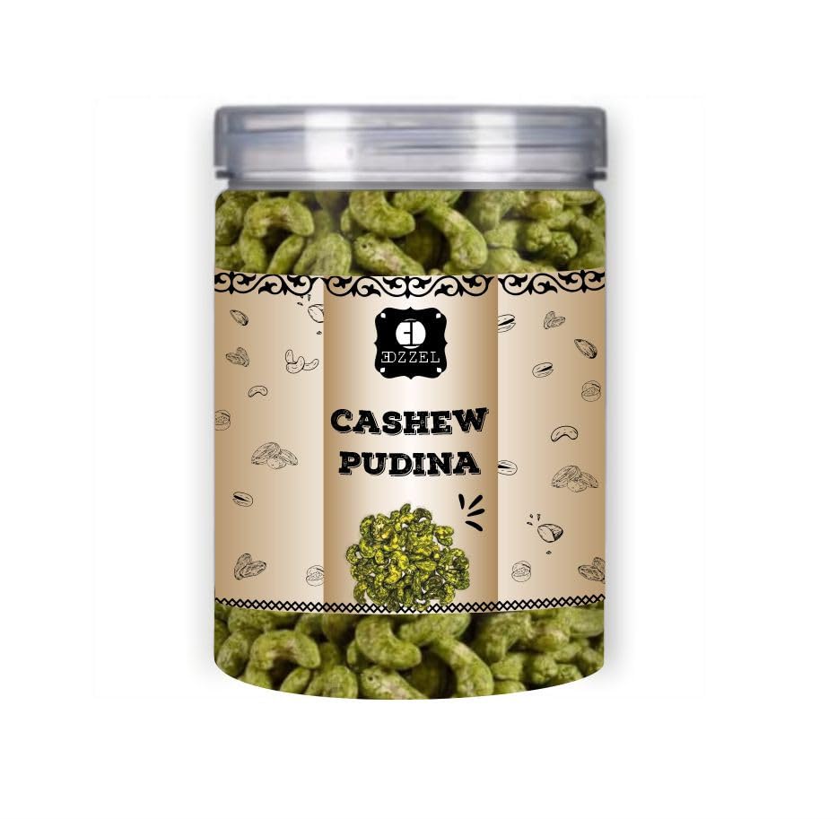 EDZZEL Pudina Cashew Snacks | Roasted & Lightly Seasoned Mint Flavored Cashews
