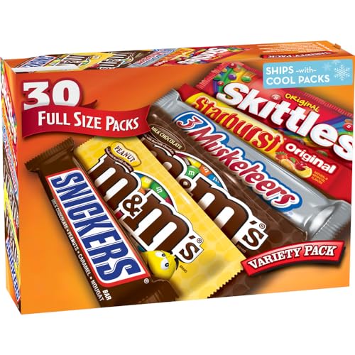 M&M'S, SNICKERS, 3 MUSKETEERS, SKITTLES & STARBURST Variety Pack Full Size Bulk Candy Assortment, 56.11 oz, 30 Bars