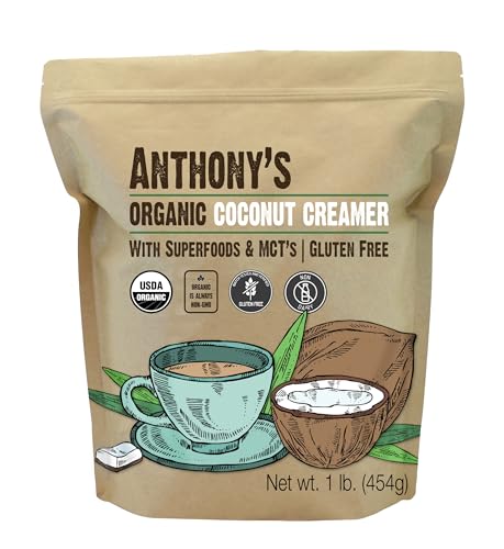 Anthony's Organic Coconut Creamer, 1 lb, With Superfoods & MCT's, Gluten Free, Non GMO, Non Dairy