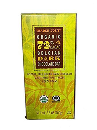 Trader Joe's Fair Trade Organic 72 % Cacao Belgian Dark Chocolate Bar ( pack of 2)