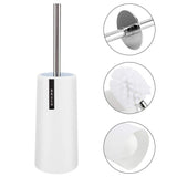 Freestanding Toilet Brush and Holder Set, Long Stainless Steel Handle Toilet Bowl Scrubber for Deep Cleaning Bathroom, Space Saving White ABS Plastic