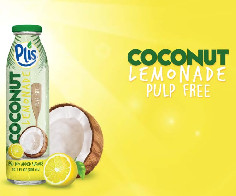 Plis® Coconut Water Lemonade w/Natural Juice and Coconut, 10.1 FL oz (Coconut Lemonade Pulp Free) (Pack of 6)