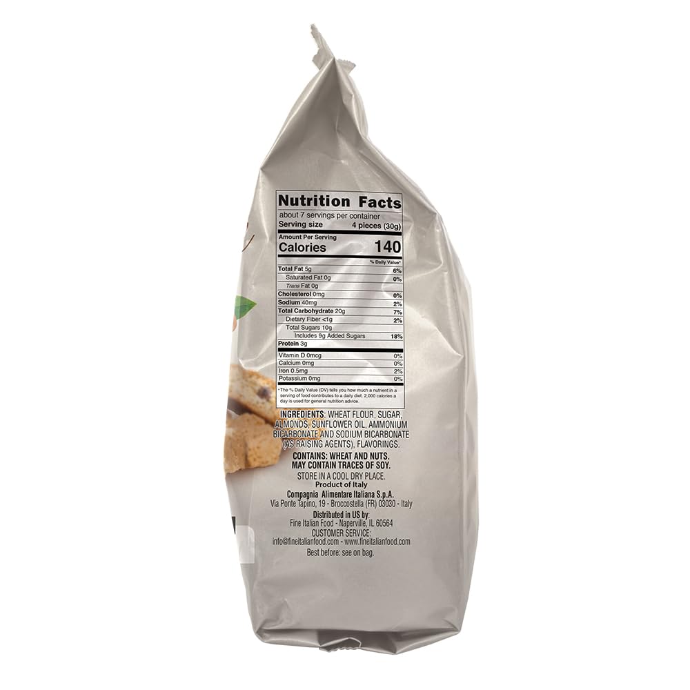Mantova Cantucci with Almonds, 7 oz. (Pack of 2), Product of Italy, Traditional, Twice-Baked, Crunchy Biscotti, Sweet, Nutty, Crumbly Cookies Perfect