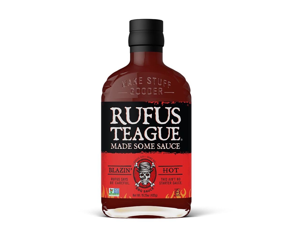 Rufus Teague BBQ Sauce 16oz Flask Shaped Bottle (Pack of 3) Choose Flavor Below (Blazin' Hot)