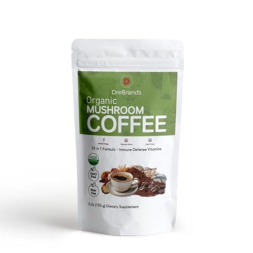 DreBrands Mushroom Coffee |10 in 1 Organic Mushrooms | USDA Organic | Instant Coffee | Wood Ear | Better Energy, Focus, Digestion, Immunity |