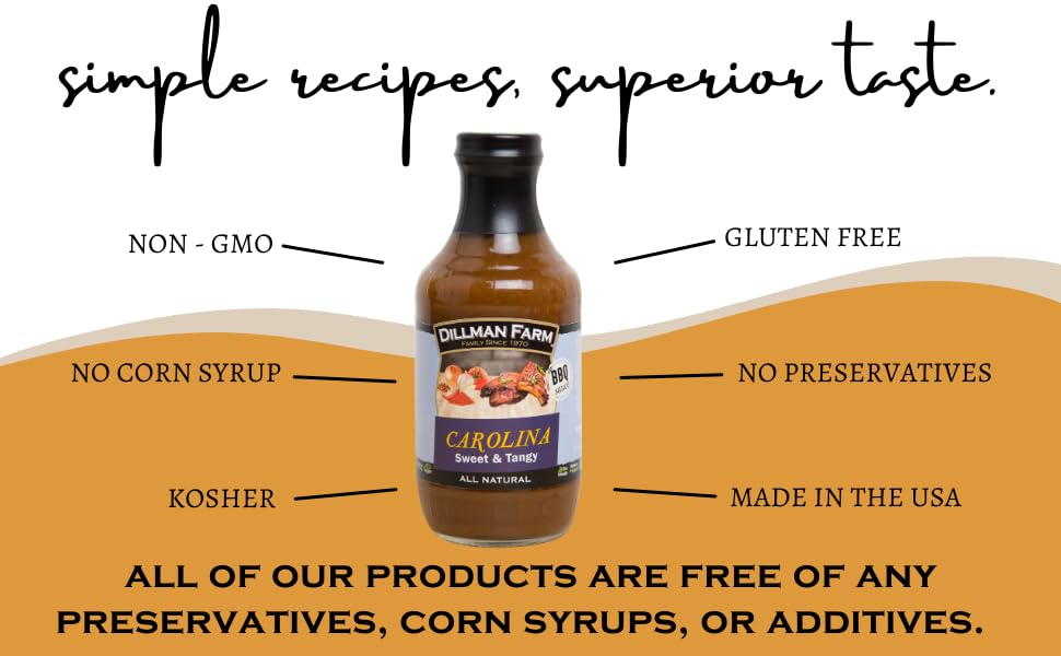 Dillman Farm Carolina-All Natural Barbecue Sauce Sweet & Rich- Gluten-Free, Non-GMO, Eco-Friendly Vegan, Kosher, Preservative Free, Corn Syrup Free
