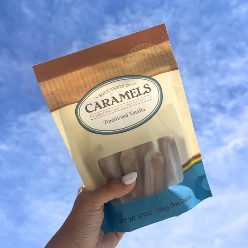 Boxicanyon Caramels | Traditional Vanilla Gourmet Caramels | Handcrafted in Small Batches | Gourmet Gift | Made in Nebraska | Bag of 12 Caramels