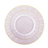 Lillian Tablesettings 32-Piece Pink Plastic Plates Set, 16×10" Dinner & 16×7" Salad Plates, Heavyweight Disposable Plates with Gold Rim, Elegant Petal