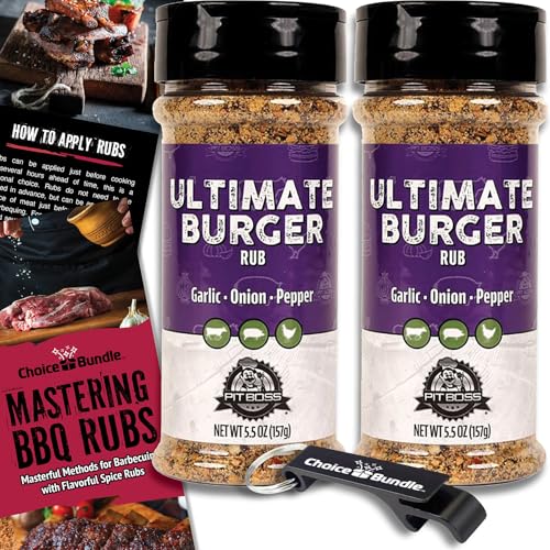 Pit Boss Ultimate Burger Premium BBQ Barbecue Mixed Seasoning Spice & Rub 2 pk Choice Bundle (11 oz) + Guide & Keychain Bottle Opener (4 Items)!