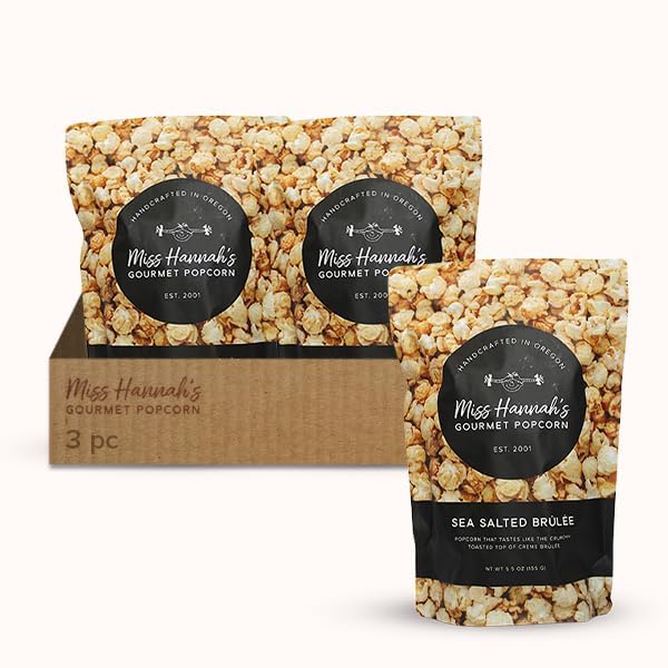 Miss Hannah's Gourmet Sea Salted Brûlée Popcorn - Sweet & Salty Caramelized Crunch with a Crème Brûlée Twist | Gourmet Popcorn Snack | Gluten-Free