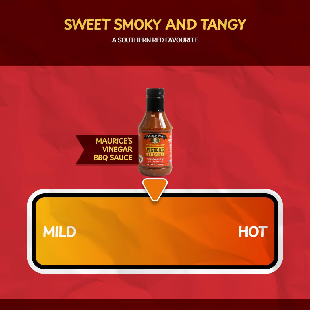 Maurice’s Gourmet Blend Vinegar BBQ Sauce - Sweet & Savoury Carolina with Smoke - Authentic Southern Carolina Barbeque Dressing- Apple Cider Vinegar