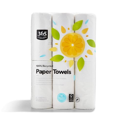 365 by Whole Foods Market, 100% Recycled Jumbo Paper Towels, Ultra-Strong, 160 Sheets per Roll, 12 Count