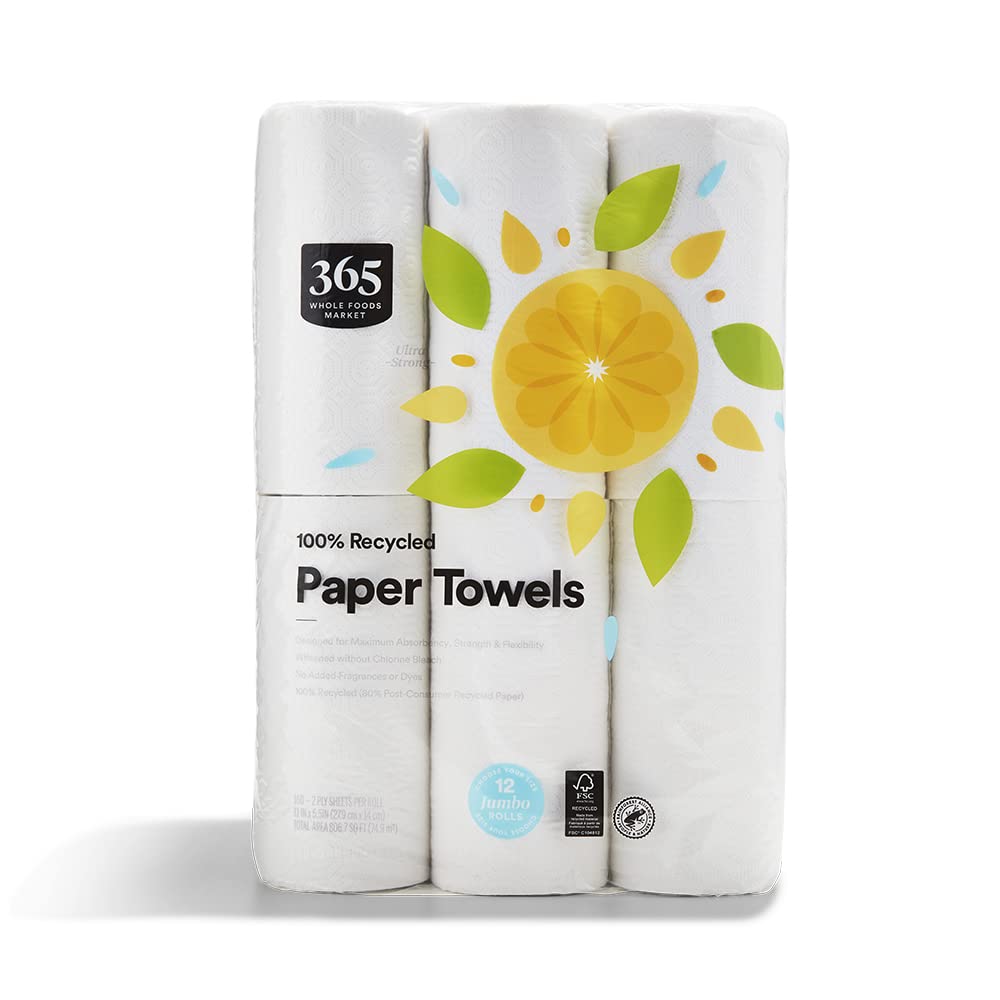 365 by Whole Foods Market, 100% Recycled Jumbo Paper Towels, Ultra-Strong, 160 Sheets per Roll, 12 Count