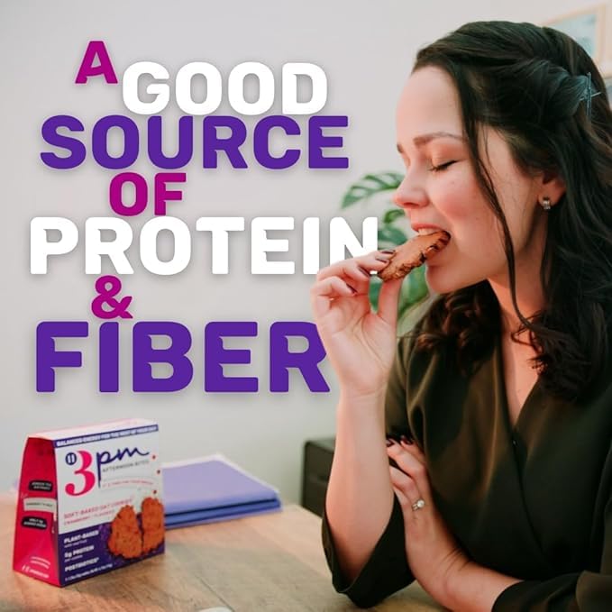 3PM Afternoon Bites Dark Chocolate Almond Functional Cookies, with Postbiotics and 5g of Protein, box of 12 individually wrapped cookies