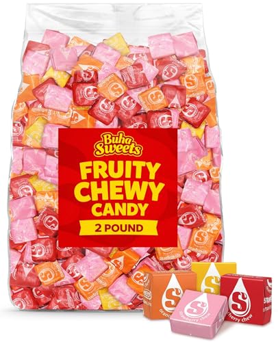 Bulk Fruit Chews Starbrst Candy 2 Pound - Individually Wrapped Assorted Soft & Chewy Taffy Fruity Candy For Party Favors & Pinatas & Treats - Approx