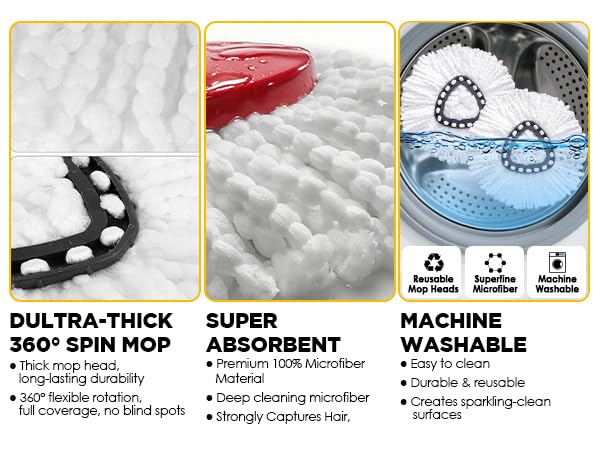 4 Pack Mop Head Replacement Compatible with O-Cedar EasyWring 1-Tank Spin Mop System, Microfiber Refill Heads, Machine Washable for Hardwood Tile