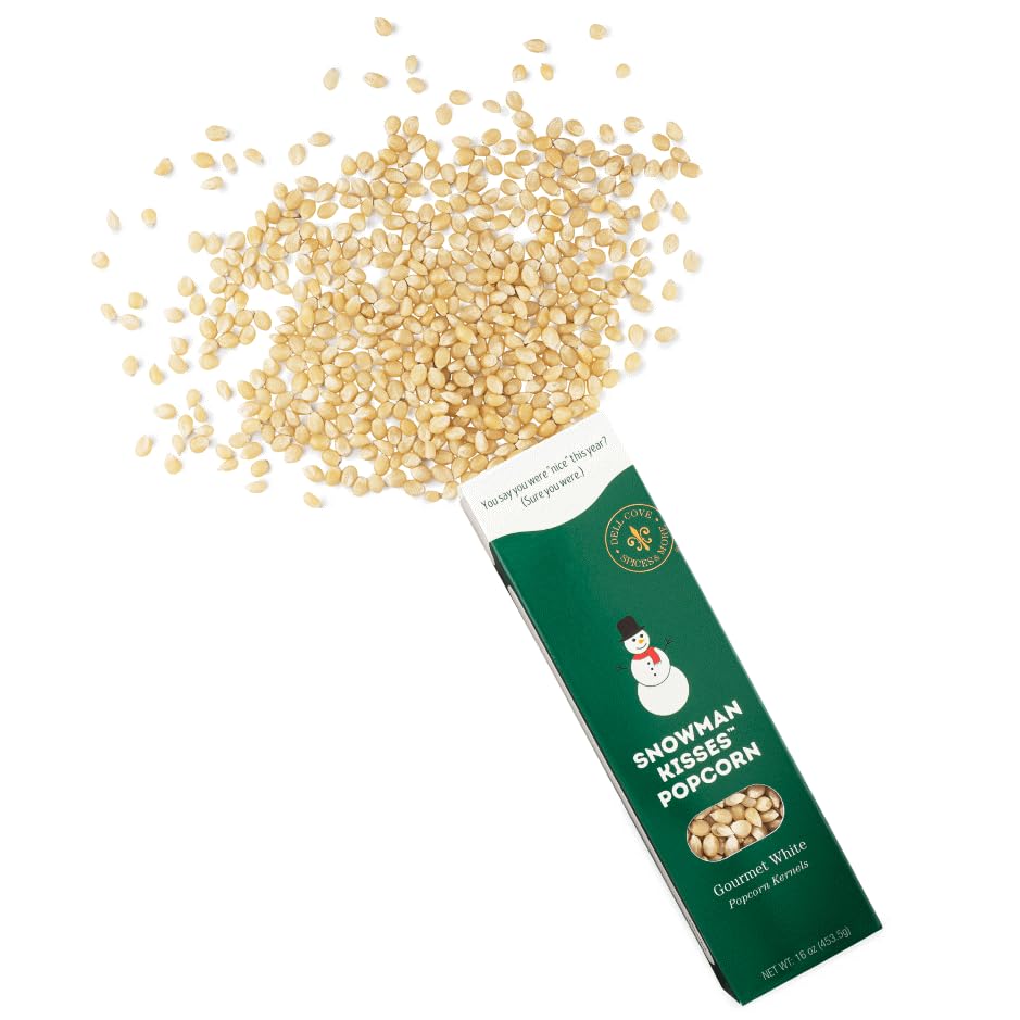 Snowman Kisses Gourmet Popcorn Kernels by Dell Cove Spices - Unique Christmas Stocking Stuffer Gift - Ideal for Stovetop, Popcorn Machines and Popcorn