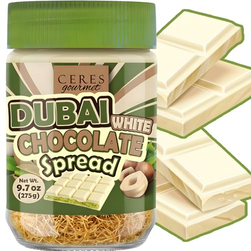 Dubai White Chocolate Spread 9.7 oz Jar with Pistachio Cream and Kataifi