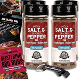 Pit Boss Smoky Salt & Cracked Pepper All Purpose AP Premium BBQ Barbecue Mixed Seasoning Spice & Rub 4 pk Choice Bundle (22.4 oz) + Guide & Keychain