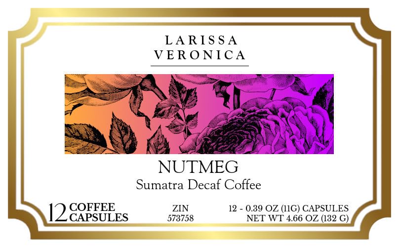 Nutmeg Sumatra Decaf Coffee (Single Serve K-Cup Pods) (Gourmet, Naturally Flavored, Whole Coffee Beans) (12 pods, ZIN: 573758)