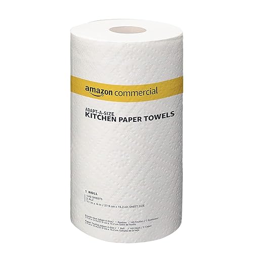 AmazonCommercial 2-Ply White Adapt-a-Size Kitchen Paper Towels, Absorbent, Thick, Individually Wrapped, 140 Towels per Roll (12 Rolls), 1,680 Sheets