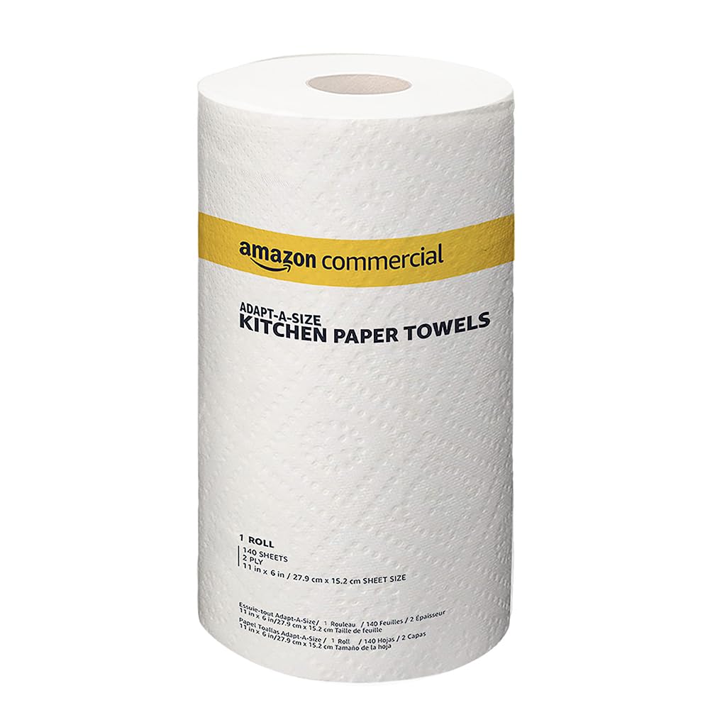 AmazonCommercial 2-Ply White Adapt-a-Size Kitchen Paper Towels, Absorbent, Thick, Individually Wrapped, 140 Towels per Roll (12 Rolls), 1,680 Sheets
