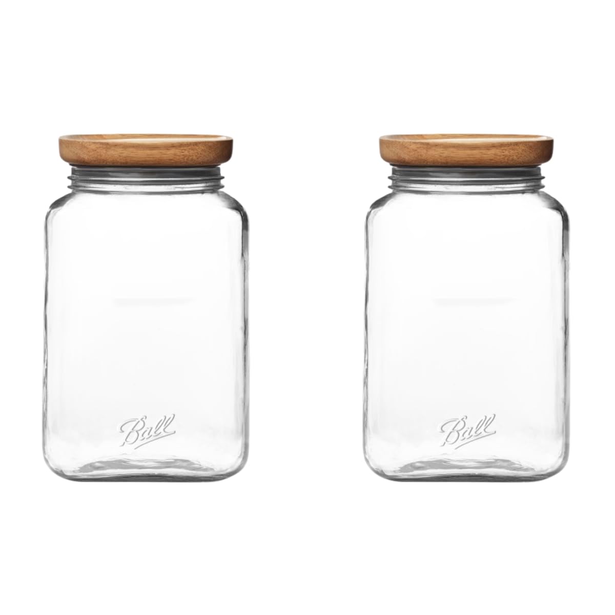 Ball Stack & Store Glass Mason Jars with Wooden Lid, Used for Pantry, Cookies, Flour, Cereal, Rice, Sugar, Tea, Coffee Beans, Spices, Square, 15.6-Cup