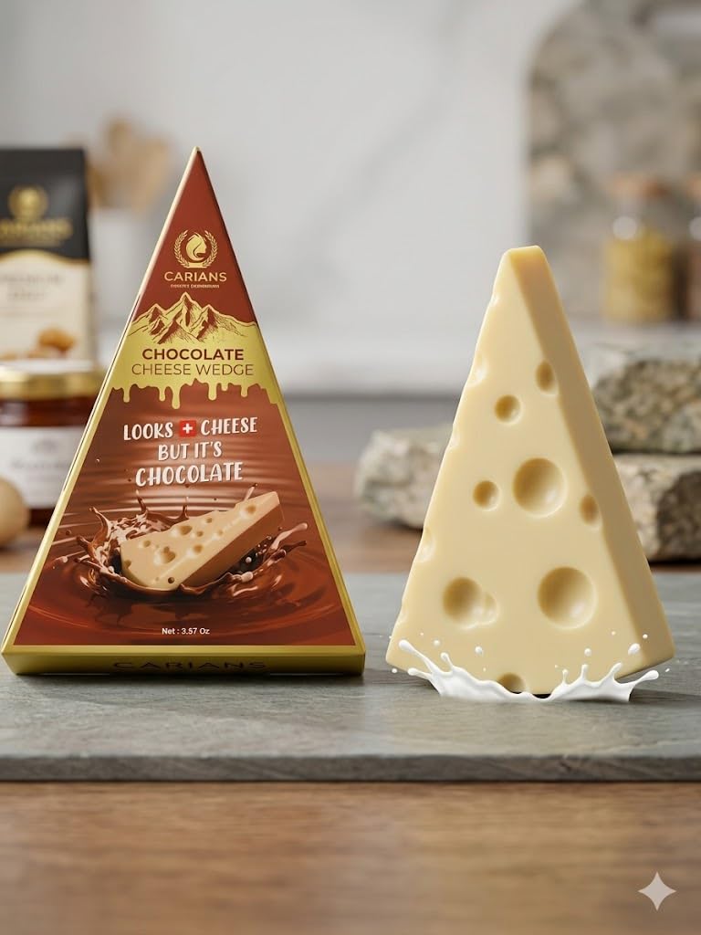 Carians Gourmet Chocolate Cheese Wedge, Premium Milk Chocolate Novelty Dessert, Swiss Cheese Shaped Confectionery, Fun Holiday and Party Gift, Unique