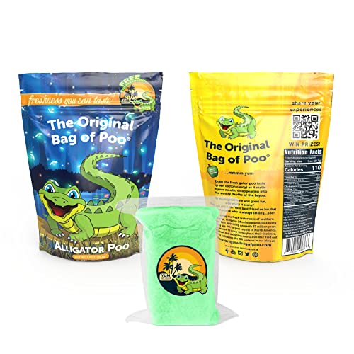 The Original Bag of Poo®, Alligator Poo (Green Apple Flavor Cotton Candy) Novelty Poop Gag Gift. Free sticker inside.