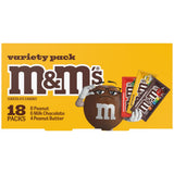 M&M'S Milk Chocolate, Peanut, and Peanut Butter Candy Variety Pack, Individually Wrapped Full Size Pack of 18 Bulk Candy Chocolate for Parties, Baking