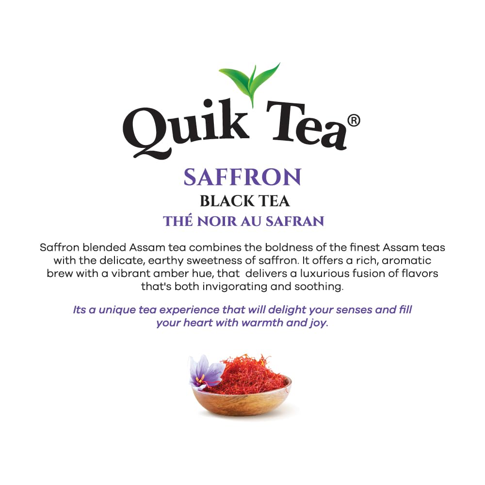 QuikTea Saffron Black Tea - 7.94 oz Loose Tea Standee Pouch, Bold Taste of Premium Assam Tea Expertly Blended with All Natural Aromatic Saffron, No