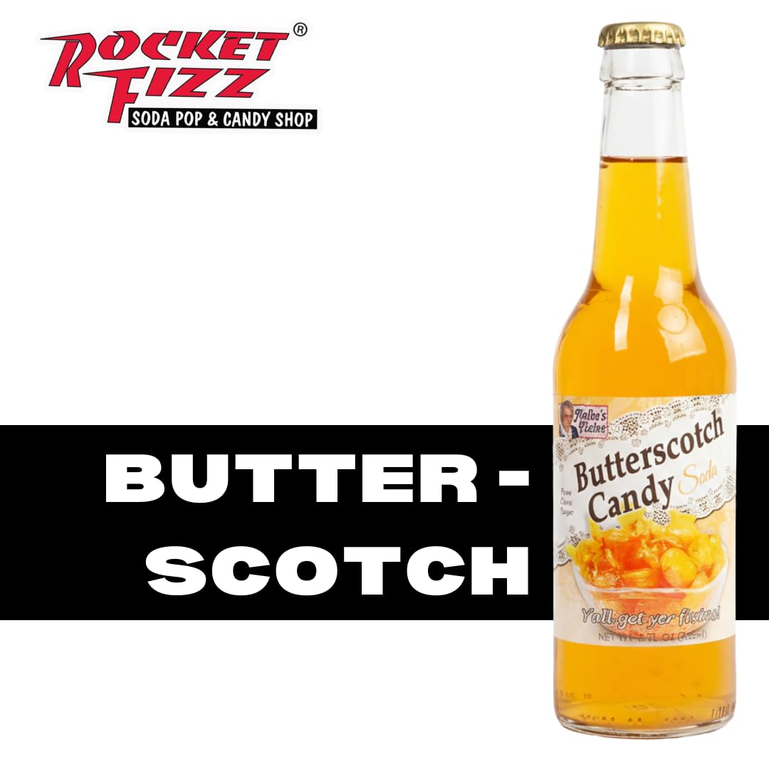 Rocket Fizz Melba's Fixins Butterscotch Candy Soda Flavor | Cane Sugar | Craft Soda Pop Drinks | 12 oz in Glass Bottle (Single Bottle)