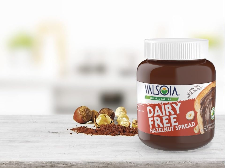 Valsoia Hazelnut Cream - 14oz | Dairy-Free, Vegan, Low sugar, Gluten-Free, Palm oil free, Italian Quality creamy chocolate and hazelnut spread