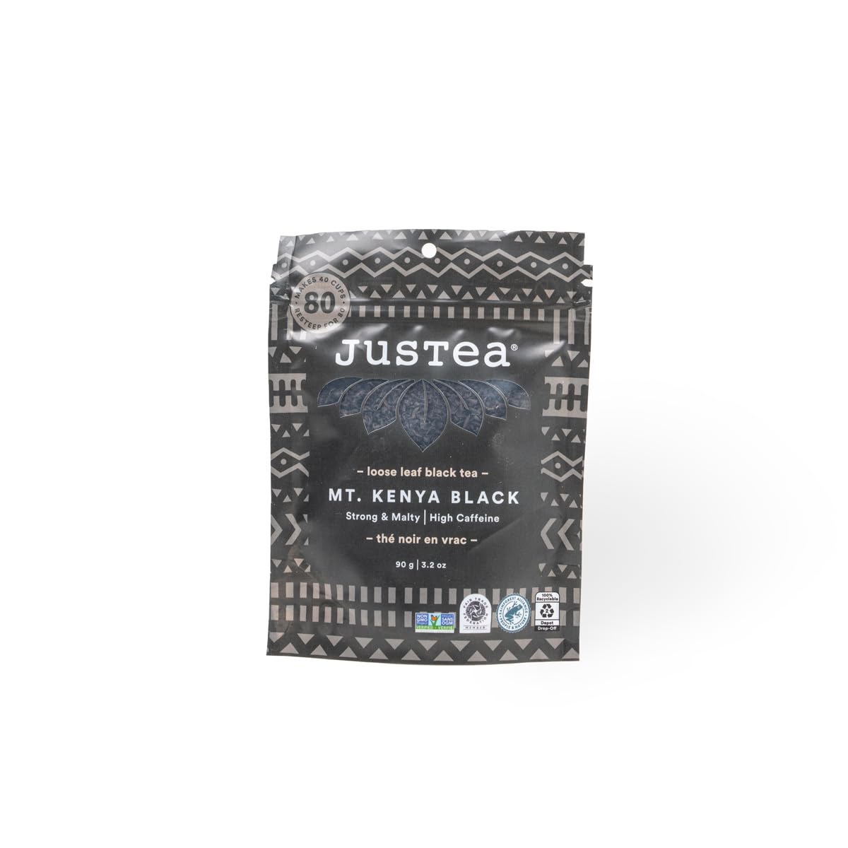 JusTea MT. KENYA BLACK | Loose Leaf Black Tea | Recyclable Refill Pouch | 40+ Cups (3.2oz) | High Caffeine | Award-Winning | Fair Trade | Non-GMO