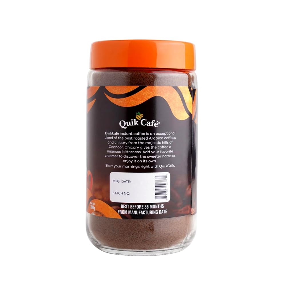 QuikCafé Premium Instant Coffee 200g - Spray Dried, Chicory Blend from the majestic hills of Coonoor - Rich Aroma, All-Natural Ingredients